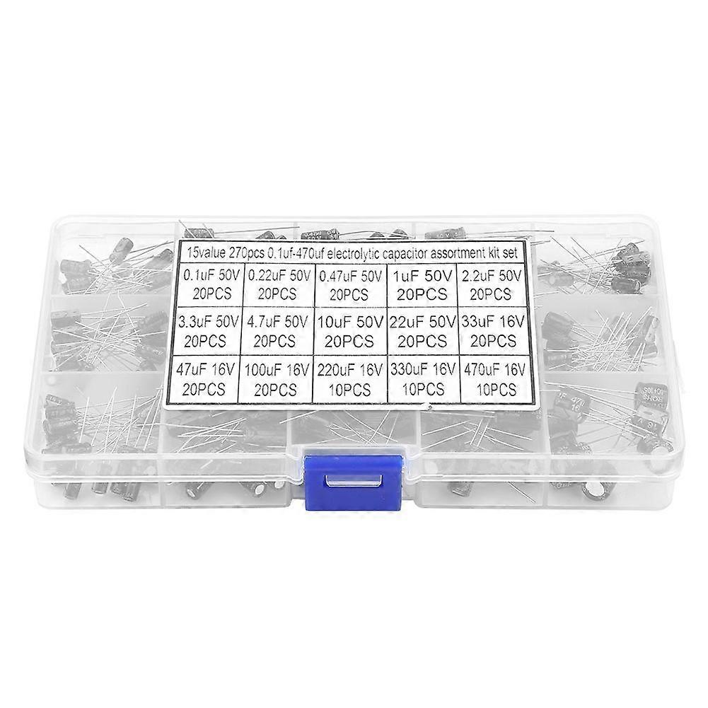 270pcs 15 Values Electrolytic Capacitor Assorted Kit 0.1uF 50V - 470uF 16V