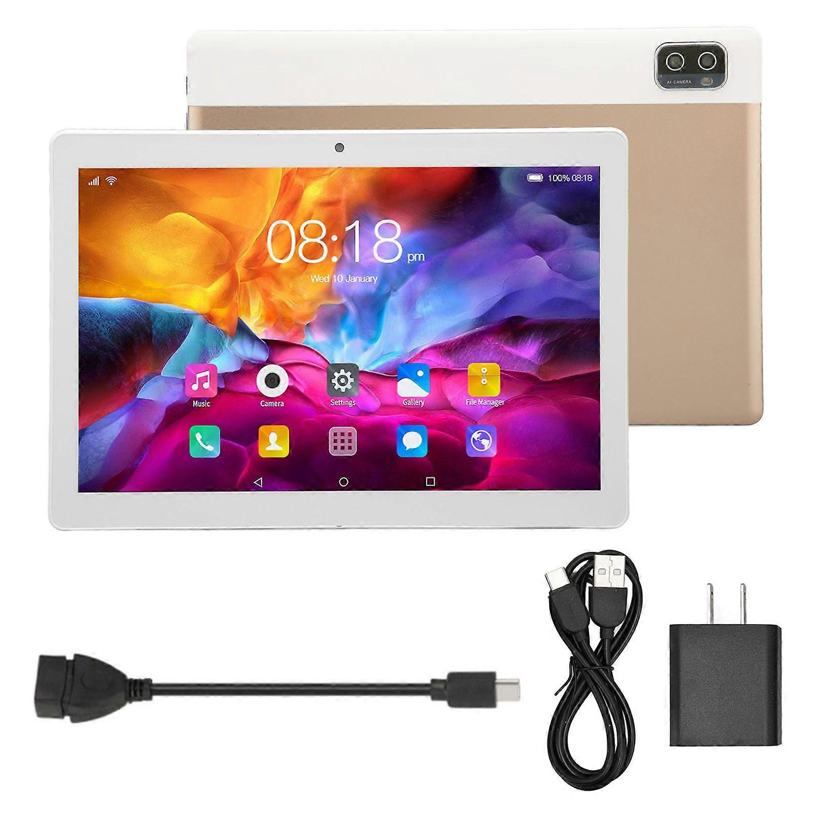 10.1in Tablet for Android 12 Gold 5G WiFi Calling 6GB 128GB 1960x1080 Resolution MT6592 10 Cores Tablet 100240V US Plug