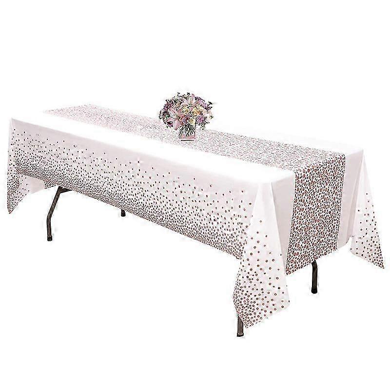 Disposable tablecloths, [pack of 4] waterproof birthday tablecloth, rectangular tablecloth, 137 x 274 cm, white and rose gold 2025