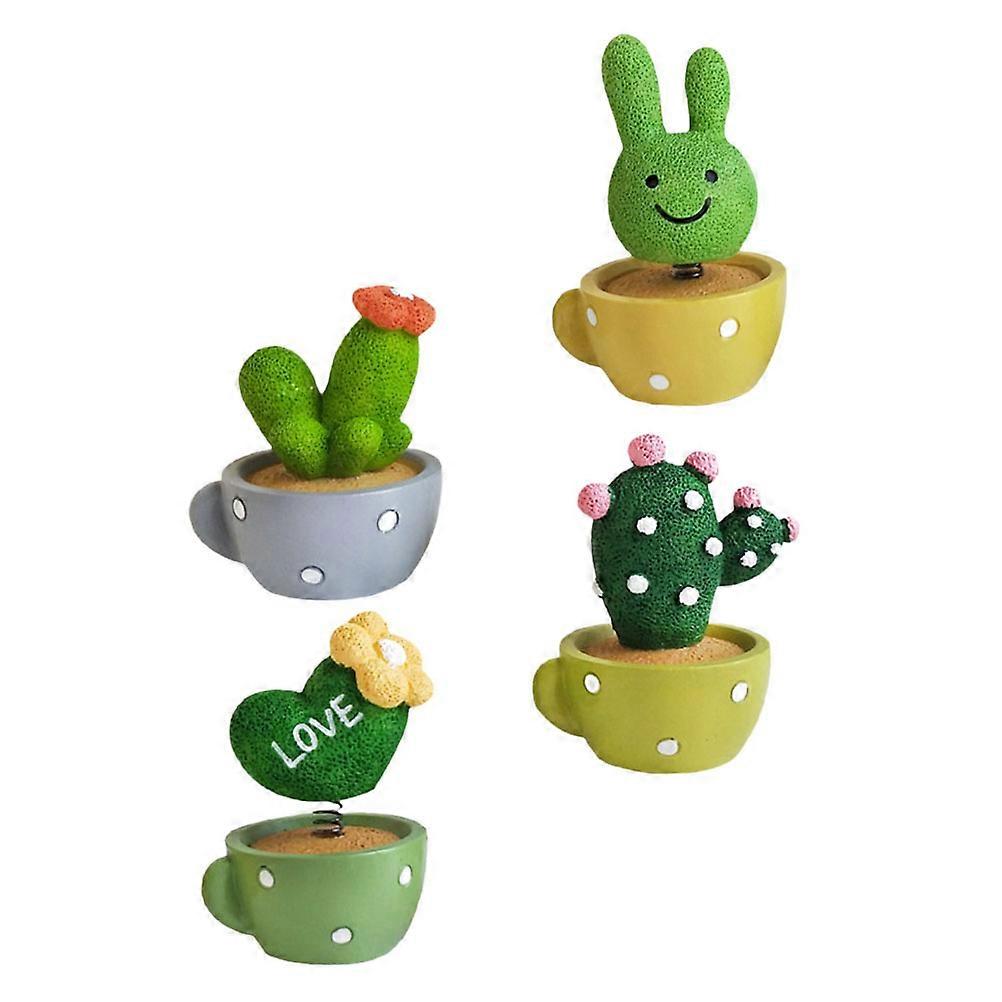 Spring Cactus Resin Potted Plants Decor for Cake Baking Green 4Pcs