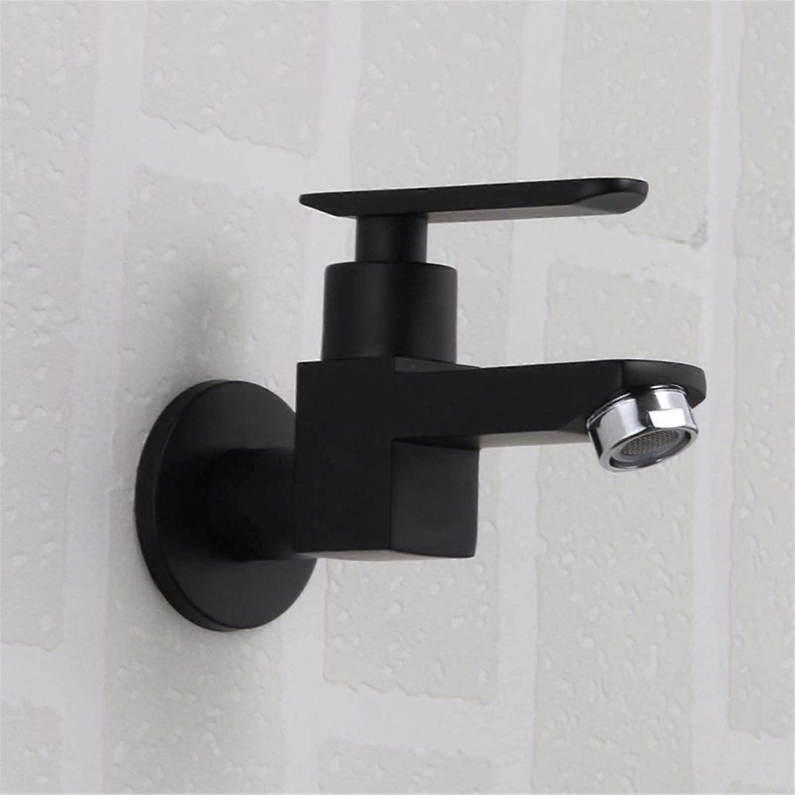 Faucets Brass Bathroom Sink Faucet, Embedded Plating, Single Handle Extension, Wall Mounted Tap, Black
