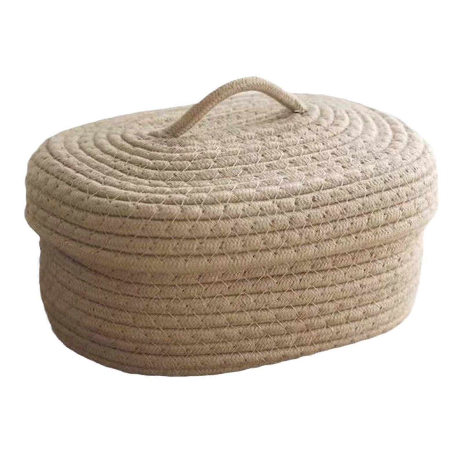 Rope Storage Basket - Woven Cotton Organizer Box with Lid for Sewing Tools, Nursery, Classroom, Laundry, Kids Room, Dorm Storage