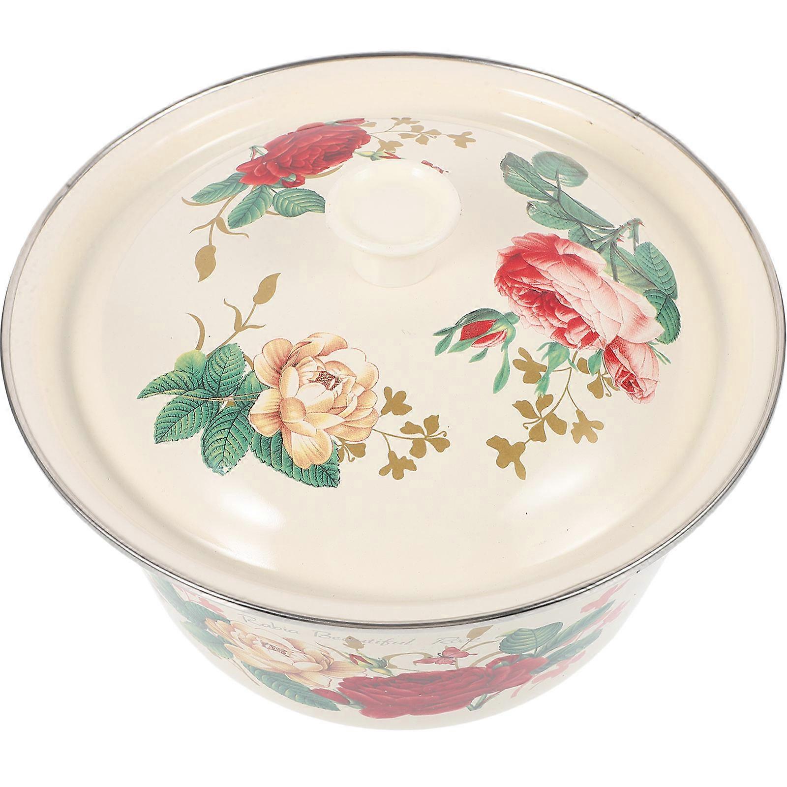 Enamelware Cookware With Lid Round Shape For Cooking And Food Preparation Assorted Color 8.7×8.7×6.3in 1Set