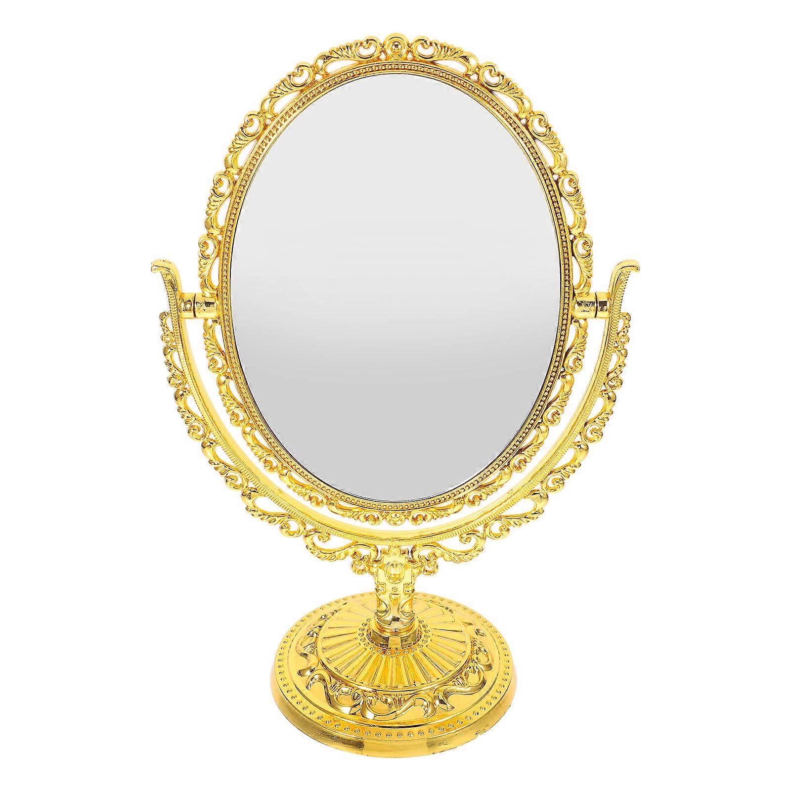 Tabletop Mirror Oval Shape Makeup Mirror for Grooming Use 2Pcs Gold