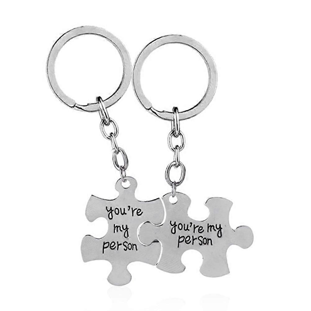 4Pcs Silver Jigsaw Lovers Keychains for Bag Decoration Purposes