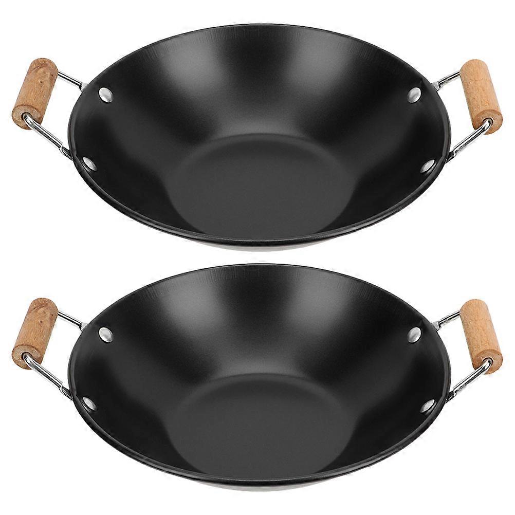 Wok With Double Handle Noodle Cooking Pot Practical Design For Hot Pot Shop Restaurant 2Pcs