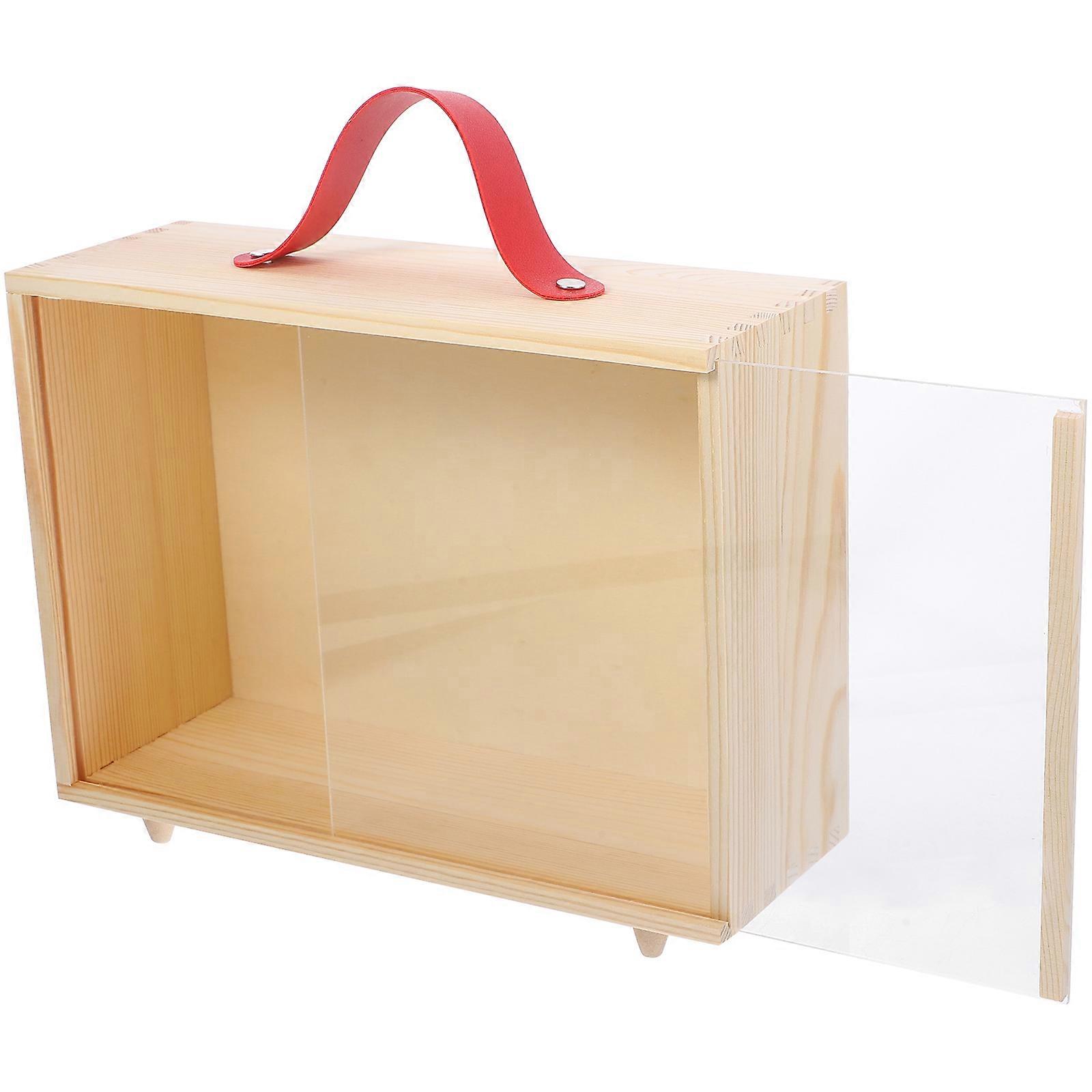Elegant Decorative Wooden Storage Box With Portable Handle And Clear View For Home Office Use 2Pcs