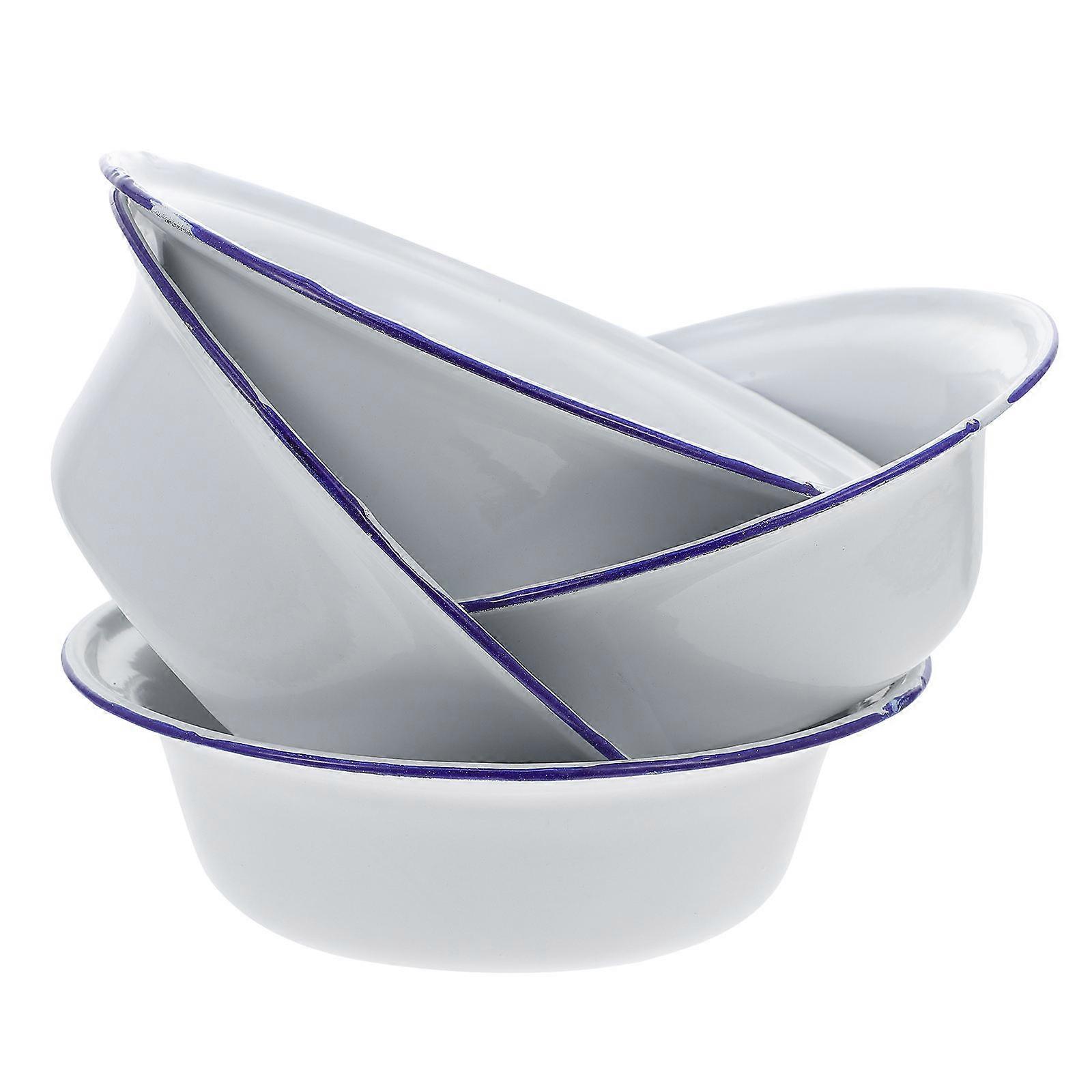 Practical Enamel Bowl Soup Basins for Household Use 8Pcs White