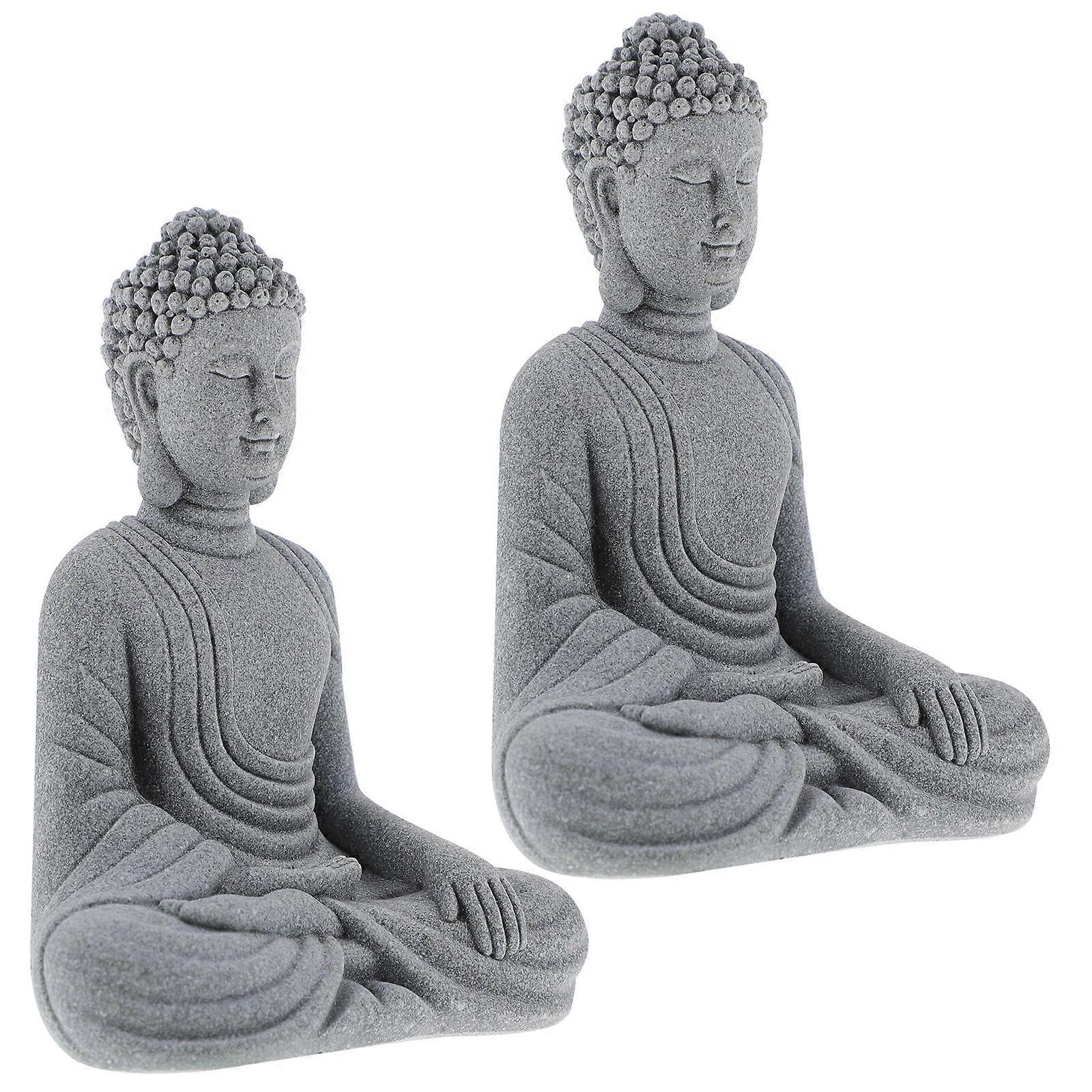 4Pcs Buddha Statue for Decor Seated Figurine in Grey
