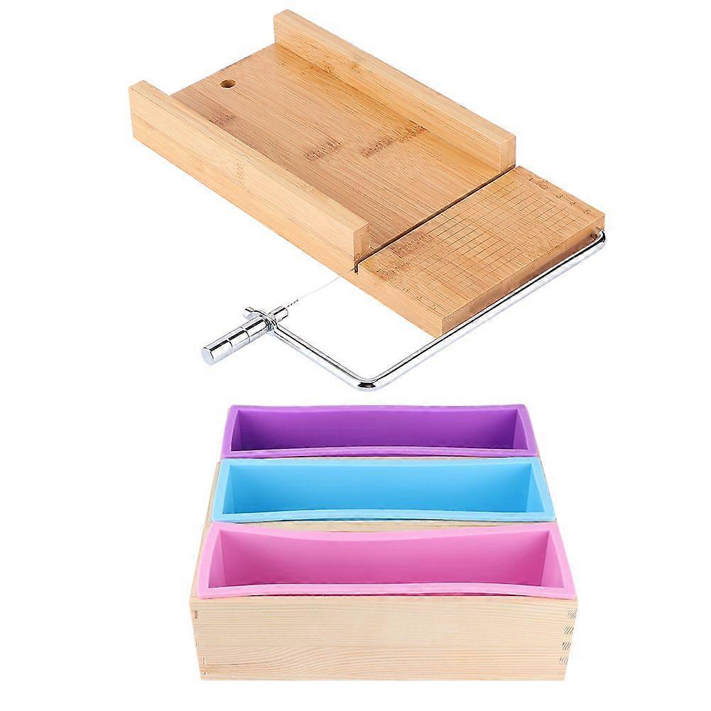 1200ml DIY Silicone Soap Making Mold Wooden Box Set Manual Soap Cutter with Scale Kitchen Tool
