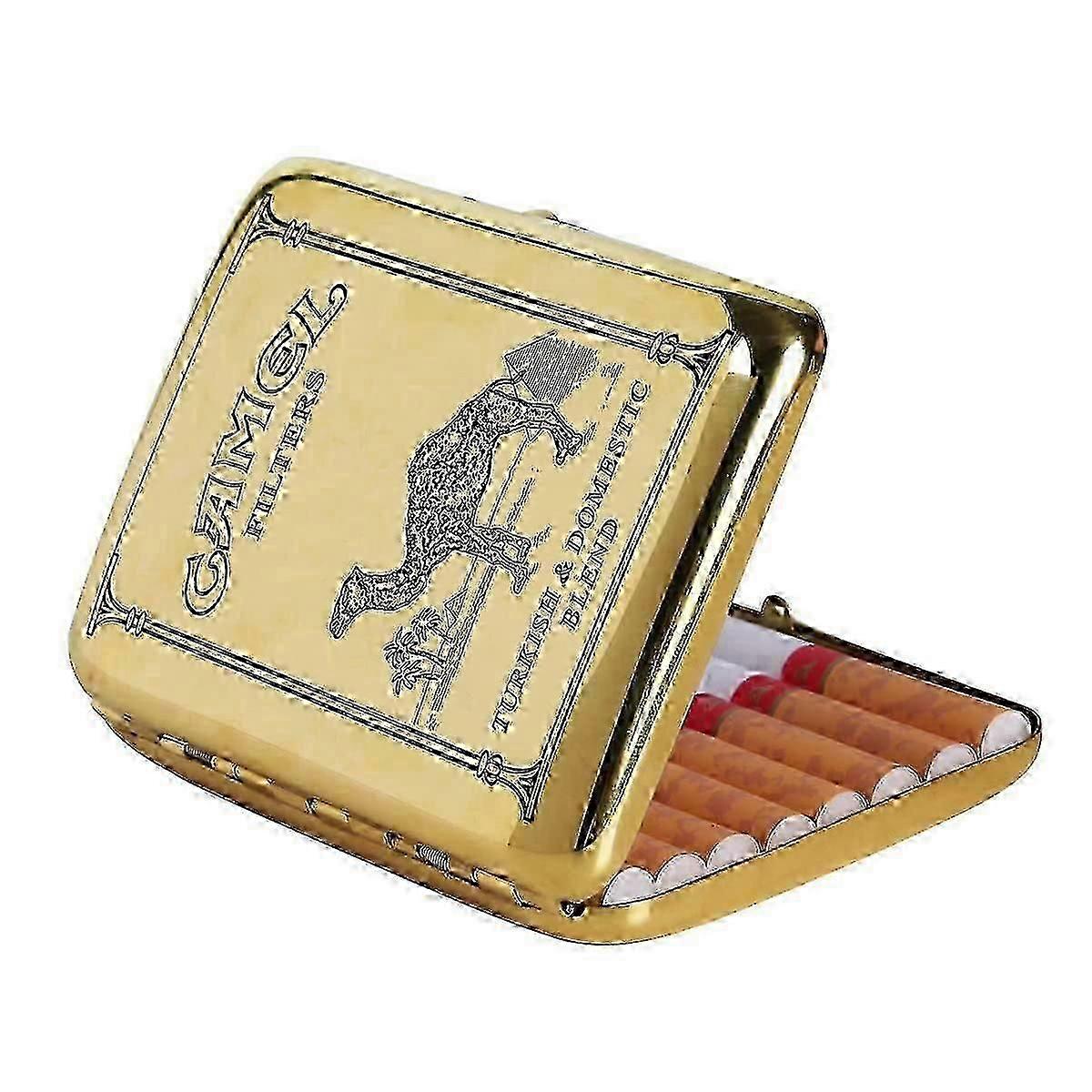 metallinen savukekotelo, säilytys 16 savukkeen vintage kuparinen kamelin savukekotelo tupakointilaatikot, kannettava vedenpitävä savukekotelo (väri: messinki, koko: 9