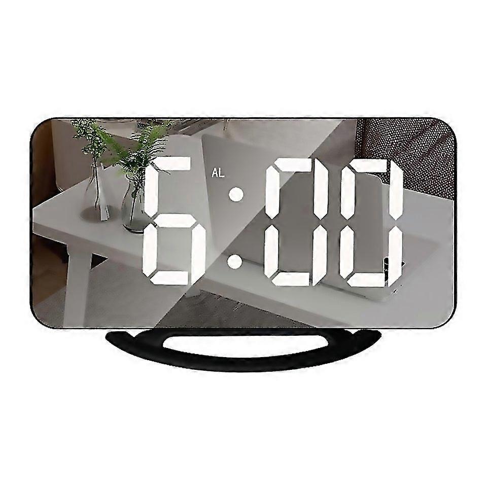 For Ts8201 Led Digital Mirror Alarm Clock Big Screen Dual Usb Desktop Table Clock