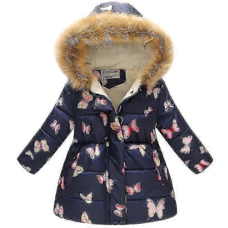 Vinterparkas med päls och huva för barnflicka, vadderad varm dunjacka för ytterkläder