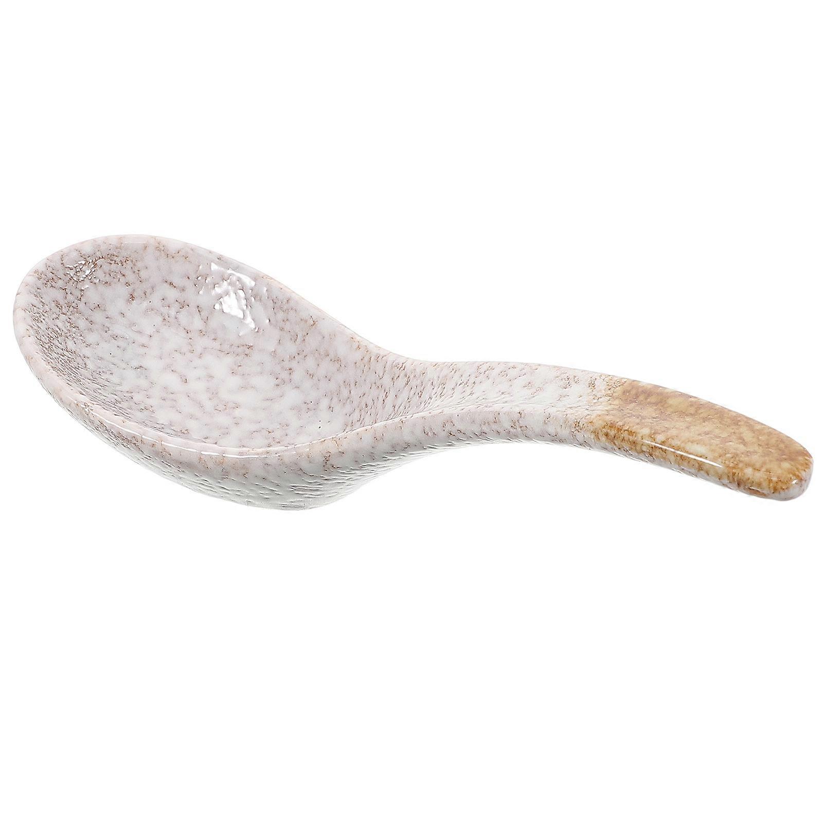 Ceramic Japanese Soup Spoon for Rice Eating 4Pcs with Vintage Kiln Finish