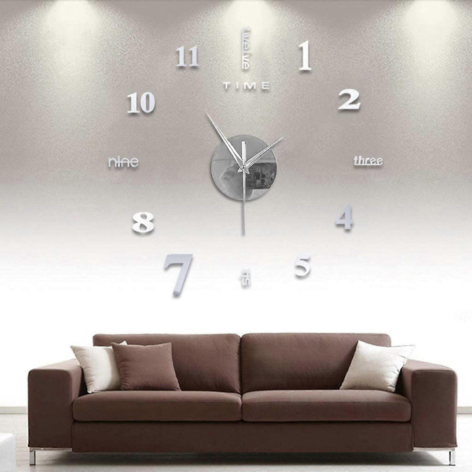 Large Frameless DIY Wall Mute Clock 3D Mirror Surface Sticker Home Office Decor Home Essentials