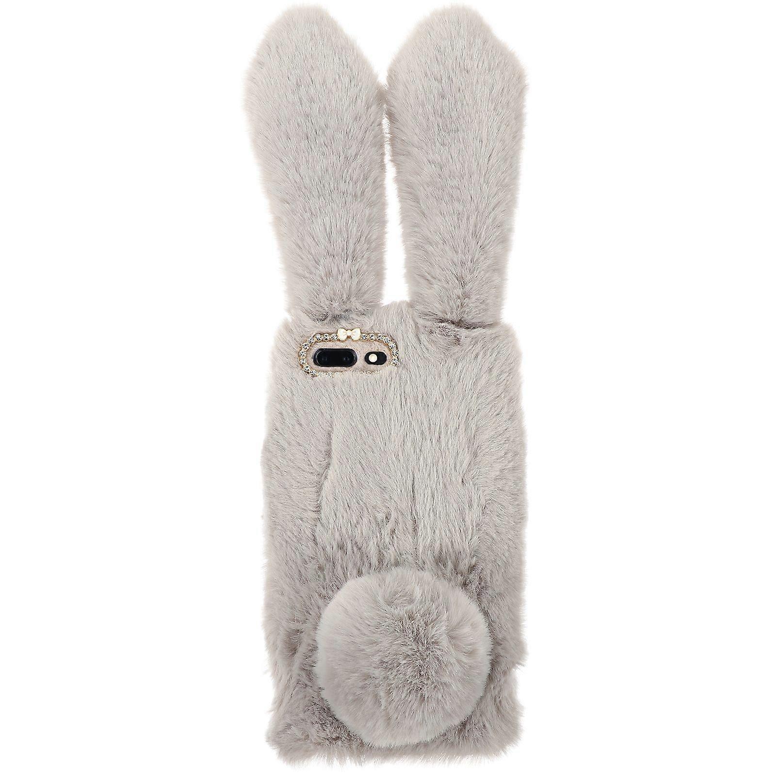 Furry Rabbit Phone Case Comfortable Phone Cover Shockproof Protective Case for iPhone 7 Plus/8 Plus(Grey)