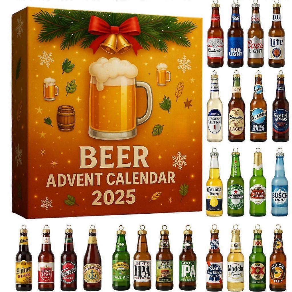 2025 Beer Advent Calendar - 24 Days Christmas Countdown Calendar with 24 Beers Christmas 2D Acrylic Ornaments, 2025 Whisky Advent Calendar