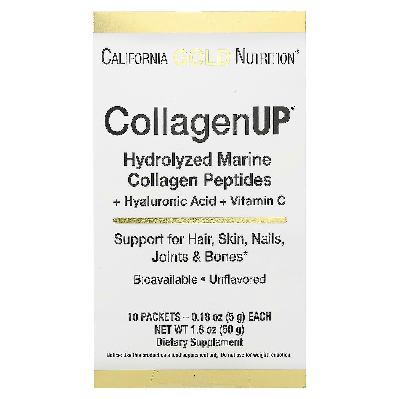 CollagenUP, Hydrolyzed Marine Collagen Peptides with Hyaluronic Acid and Vitamin C, Unflavored, 10 Packets, 0.18 oz (5 g) Each