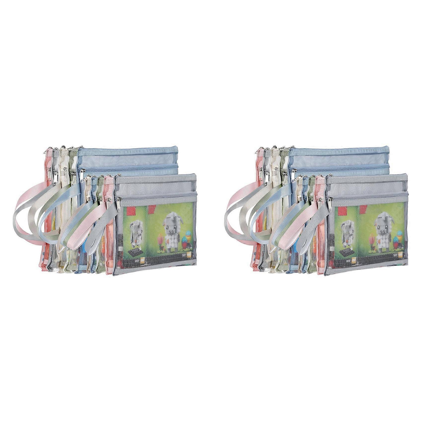 10 Pack Colored Double-Layer Mesh Zipper Pouch Bags, 5Pcs A4+5Pcs A5