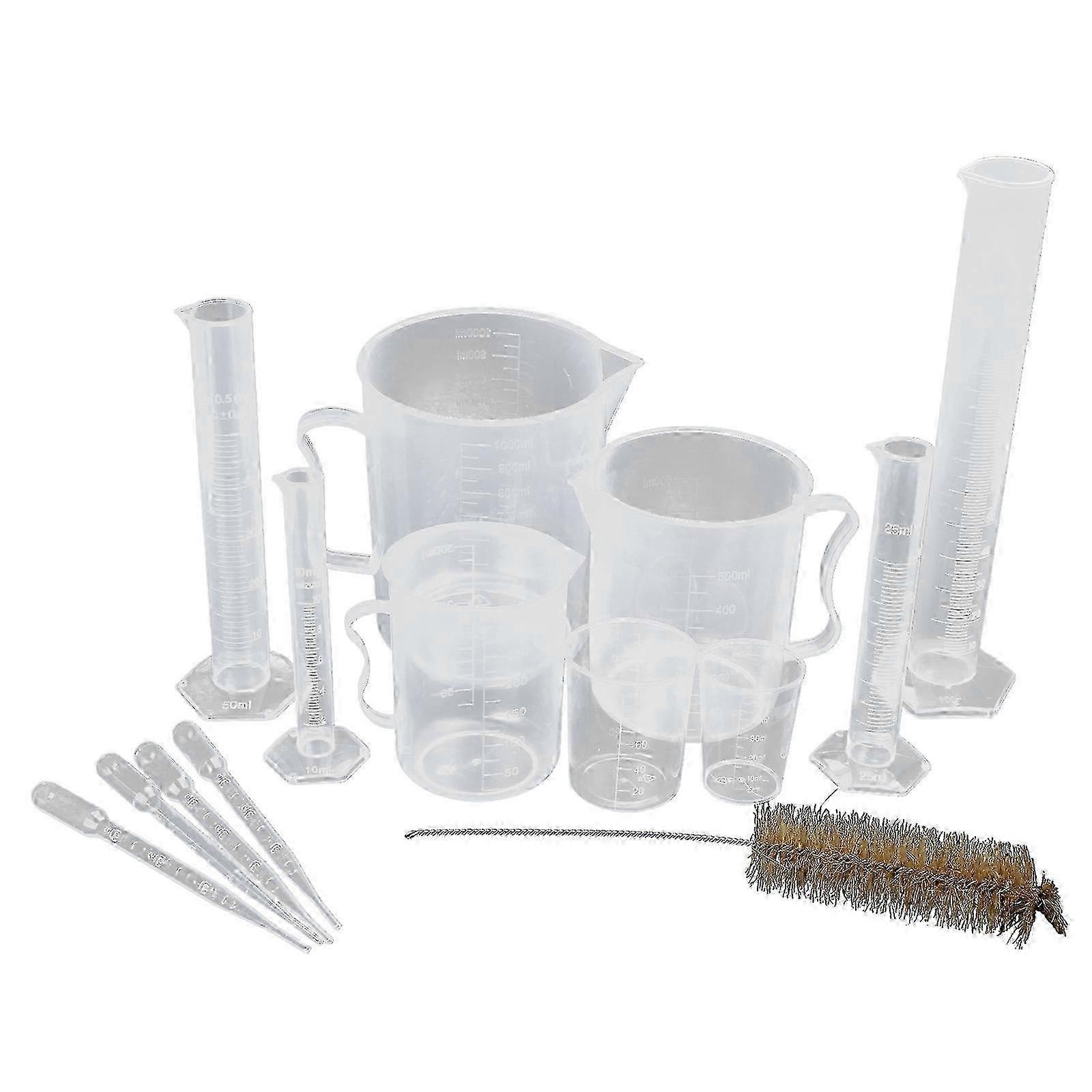 10ml, 25ml, 50ml, 100ml Cylinders with 50ml, 100ml, 250ml, 500ml, 1000ml Beakers, with Pipettes Dropper and Tube Brush