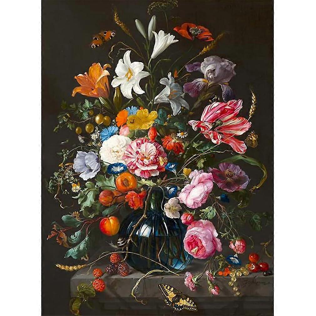 Paint by Numbers Adults Colorful Potted Flowers Linen Canvas DIY Kit With 3 Brushes And Acrylic Paint 40 x 50 cm