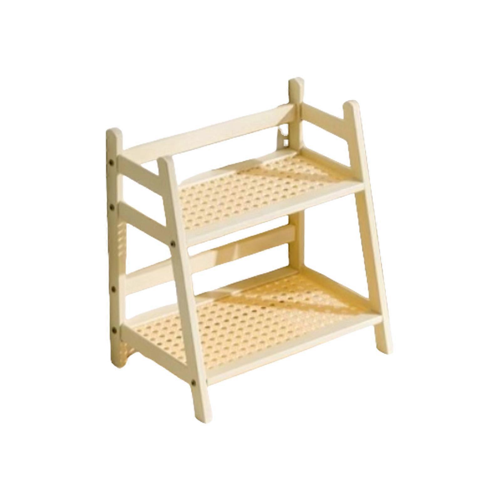 Modern Flexible Look Desktop Shelf Two Layer Storage Rack For Mugs Bushes Kitchen Office Decoration Strong Wood Build Multicolor