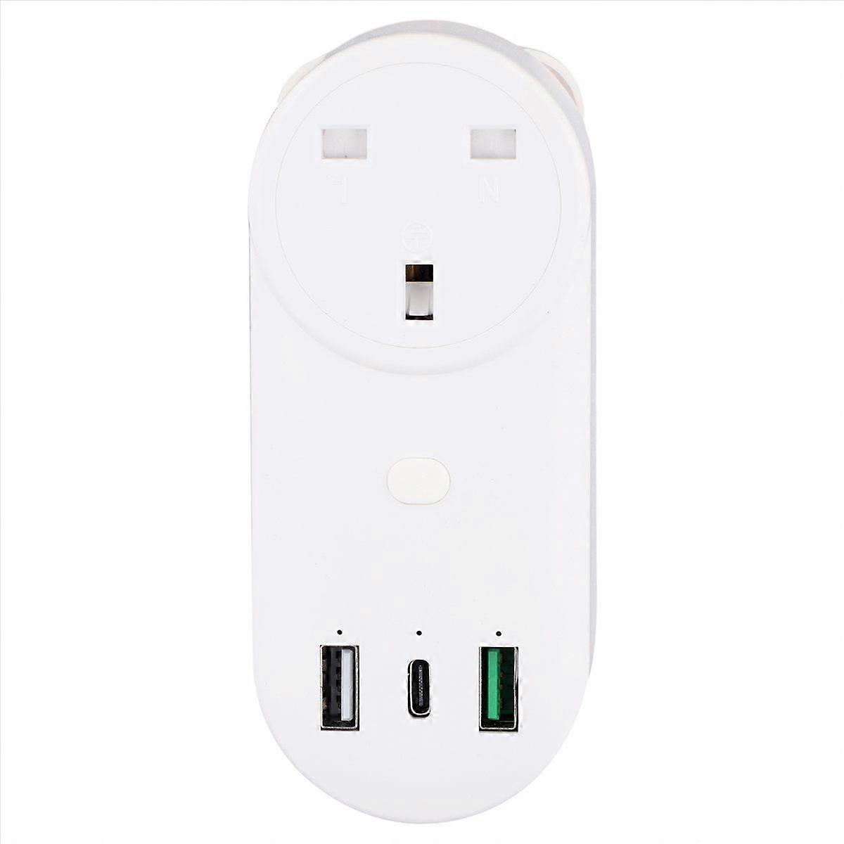 Smart Socket WiFi Plug 16A 2-Hole USB+Type-C Outlets 65W Remote Control Compatible Alexa UK