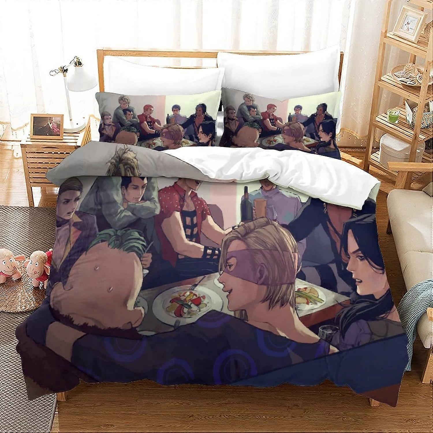 جوجو مغامرة غريبة الفراش غطاء لحاف مجموعة شخصيات أنيمي مطبوعة غطاء لحاف الفراش فائقة النعومة للأطفال والمراهقين والبالغين الملك