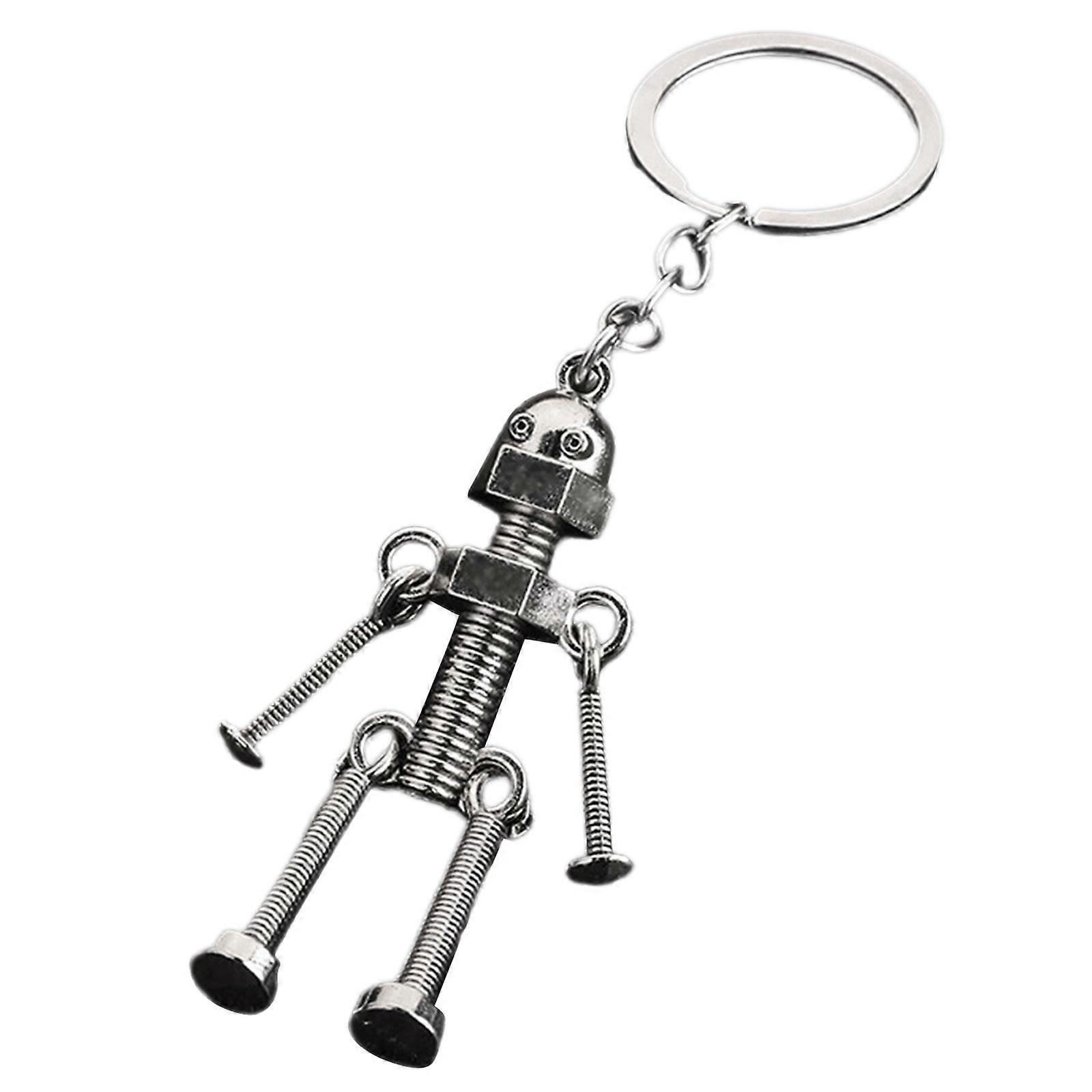 Unique Mini Robot Car Keychain Muti-functionl Robot Pendant Key Holder Vintage Movable Joint Car Keychain Accessories  Silver