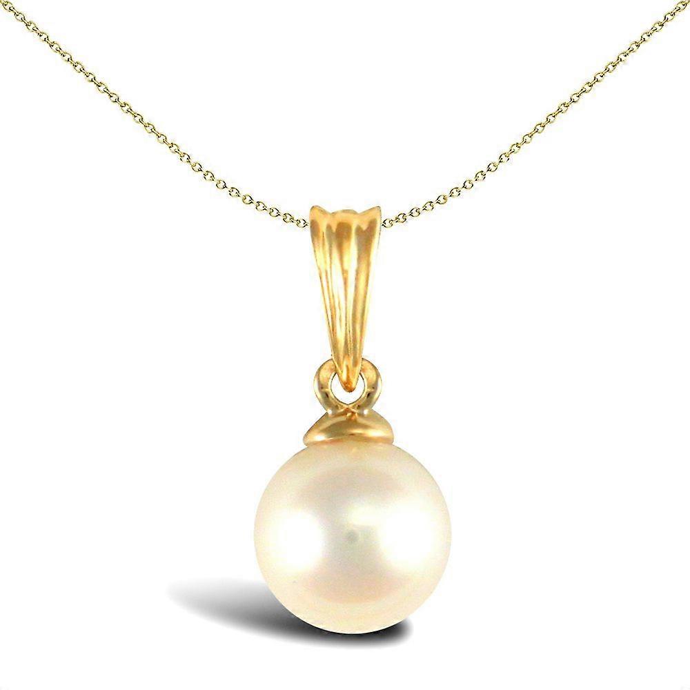 Jewelco London Ladies 9ct Yellow Gold Seawater Cultured Akoya Pearl Full Moon Pendant 6mm
