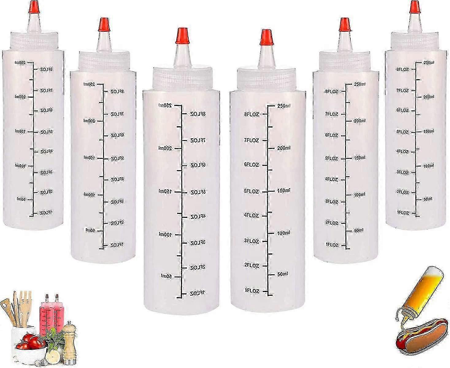 Squeeze Bottle, Squeeze Bottle With Cap, 6 Pack 8oz Squeeze Condiment Bottles For Ketchup