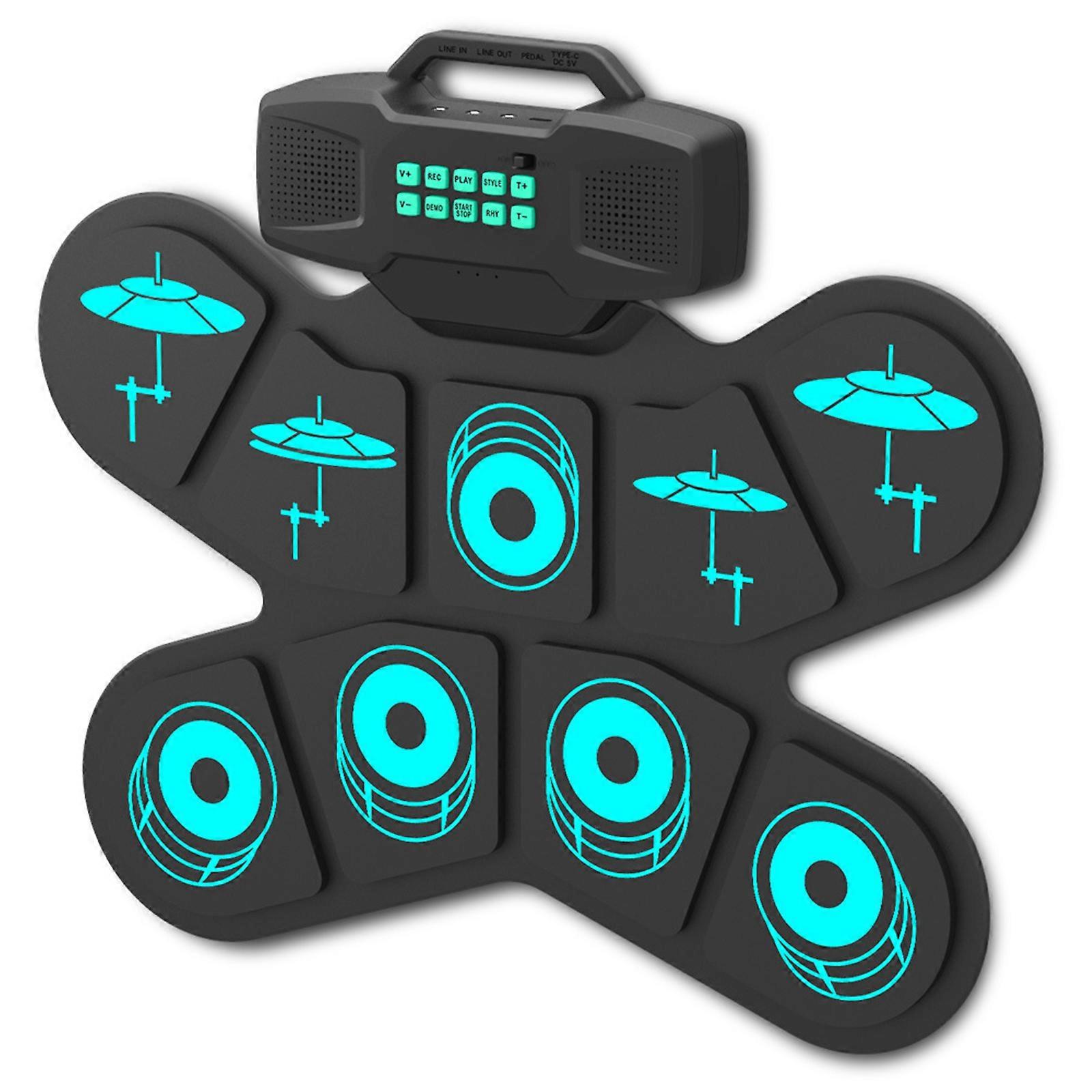 9 Pads Roll up Practice Drum Set Electronic Drum Kits Built-in Speaker Headphone Jacks Kits for Kids, Adults, Beginners Multicolor