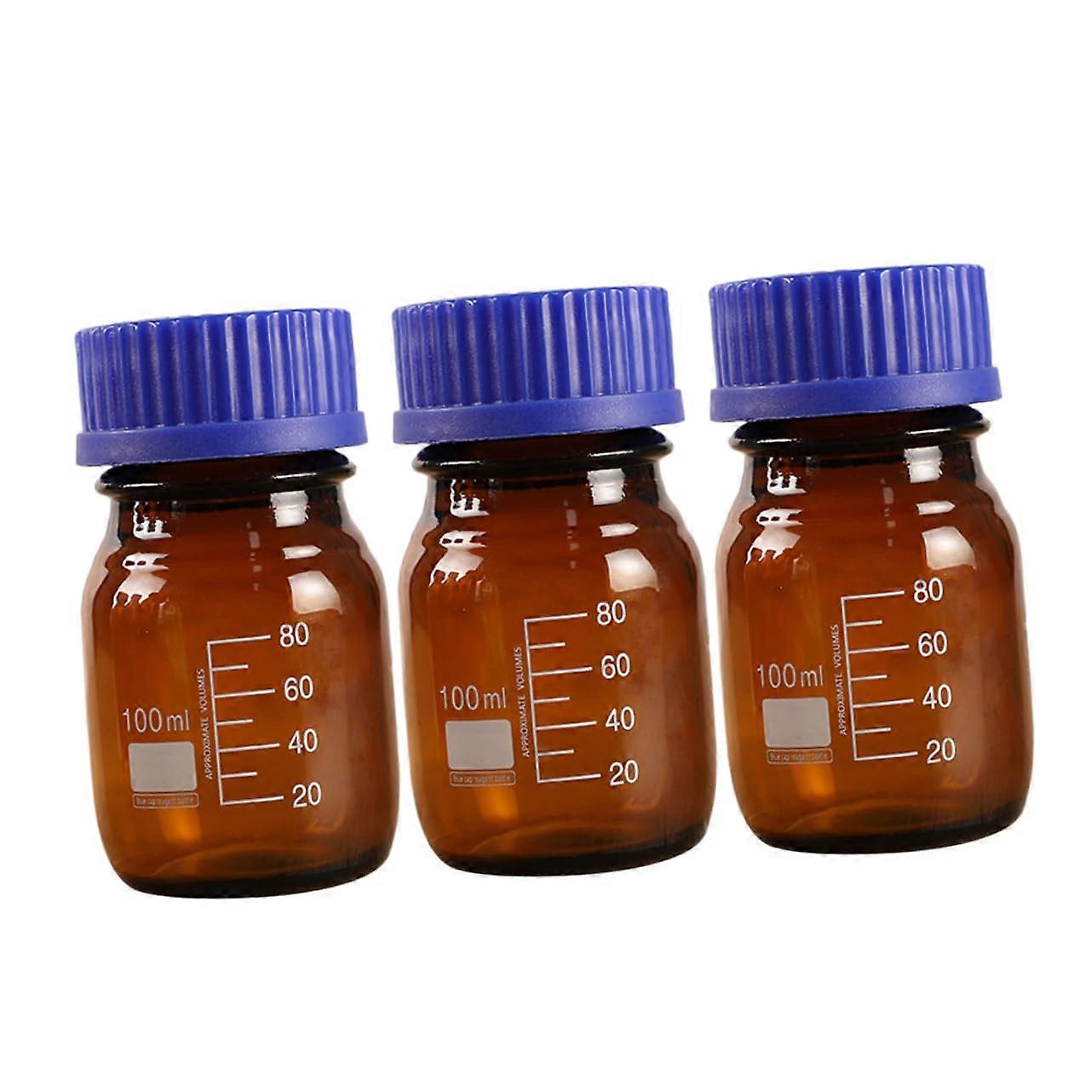 Glass Reagent Bottles 3Pc Set Blue Caps Leakproof Sample Sealing Containers For Essential Oils And Chemical Reagents