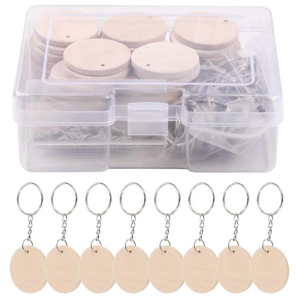 Diy Round Keychain Pendant Set for Keychains and Accessories Assorted Color Wooden Material 1Set
