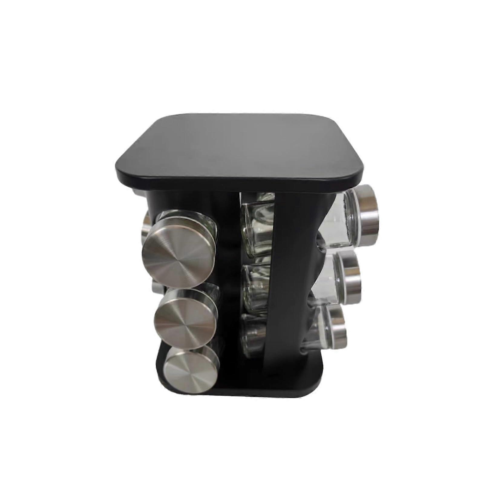 Stainless Steel Adjustable Spice Rack with Glass Jars, Rust Resistant Countertop Organizer Black3