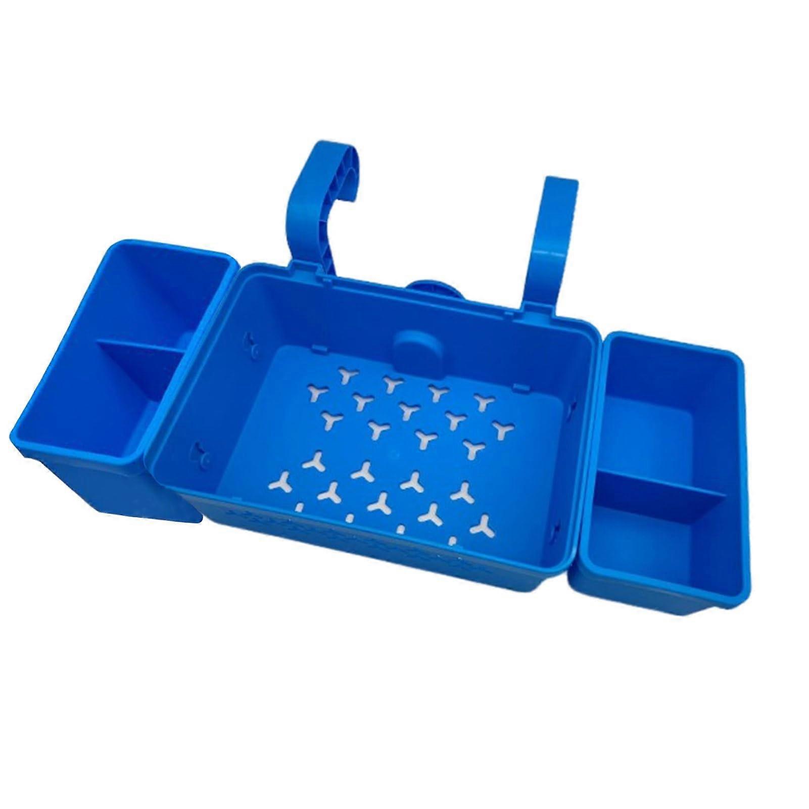 Large Capacity Pool Storage Basket with Dual Cup Holders Waterproof Poolside Organizer Blue
