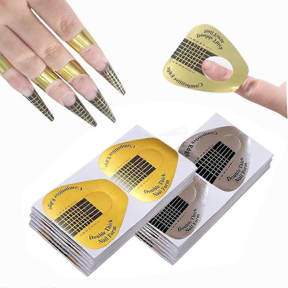 200 Pcs Nail Forms for Extensions Gold and Silver Acrylic Nail Extension Forms with Length Indicators
