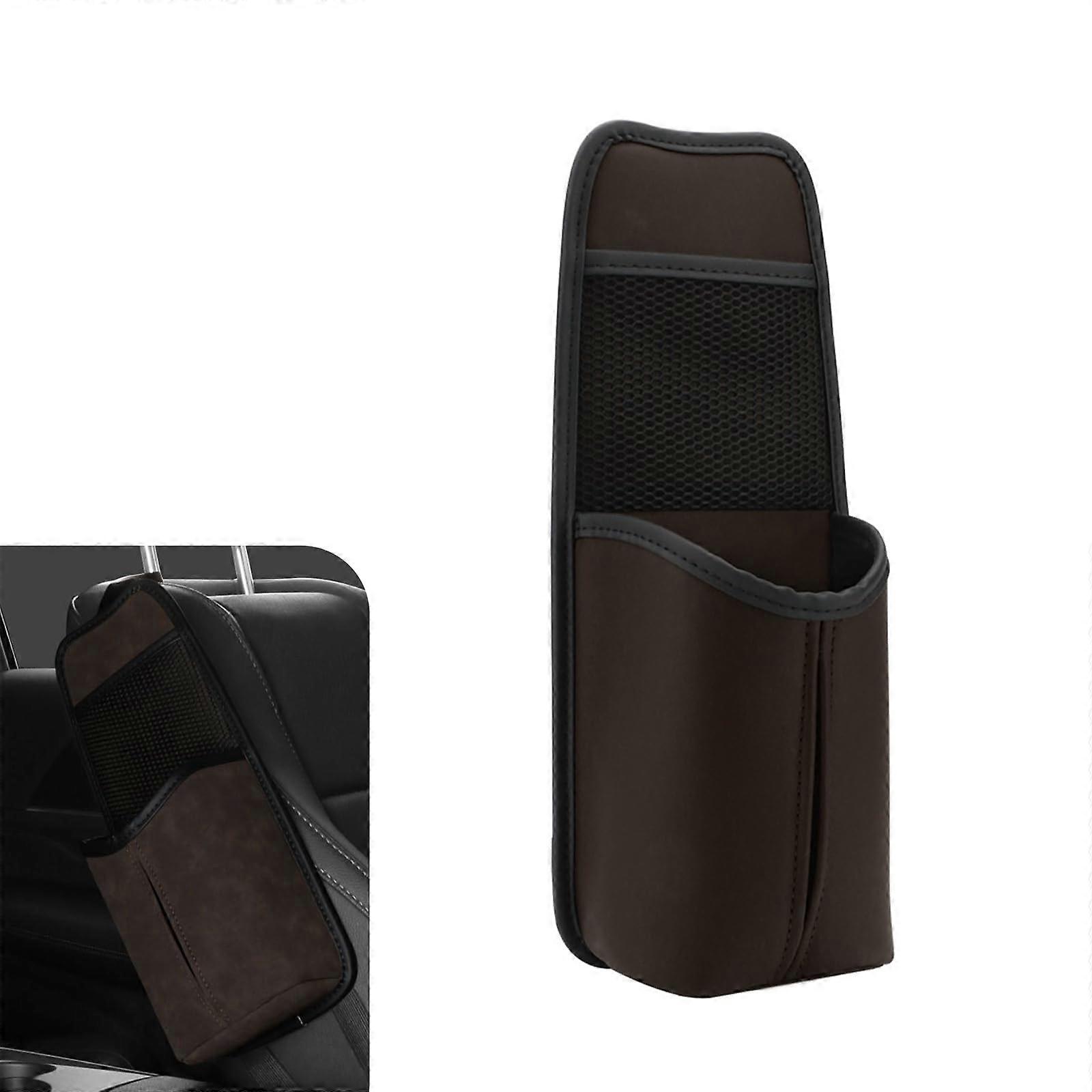 Waterproof Leather Car Seat Organizer with MultiCompartment Design for Drinks and Tissues, Coffee
