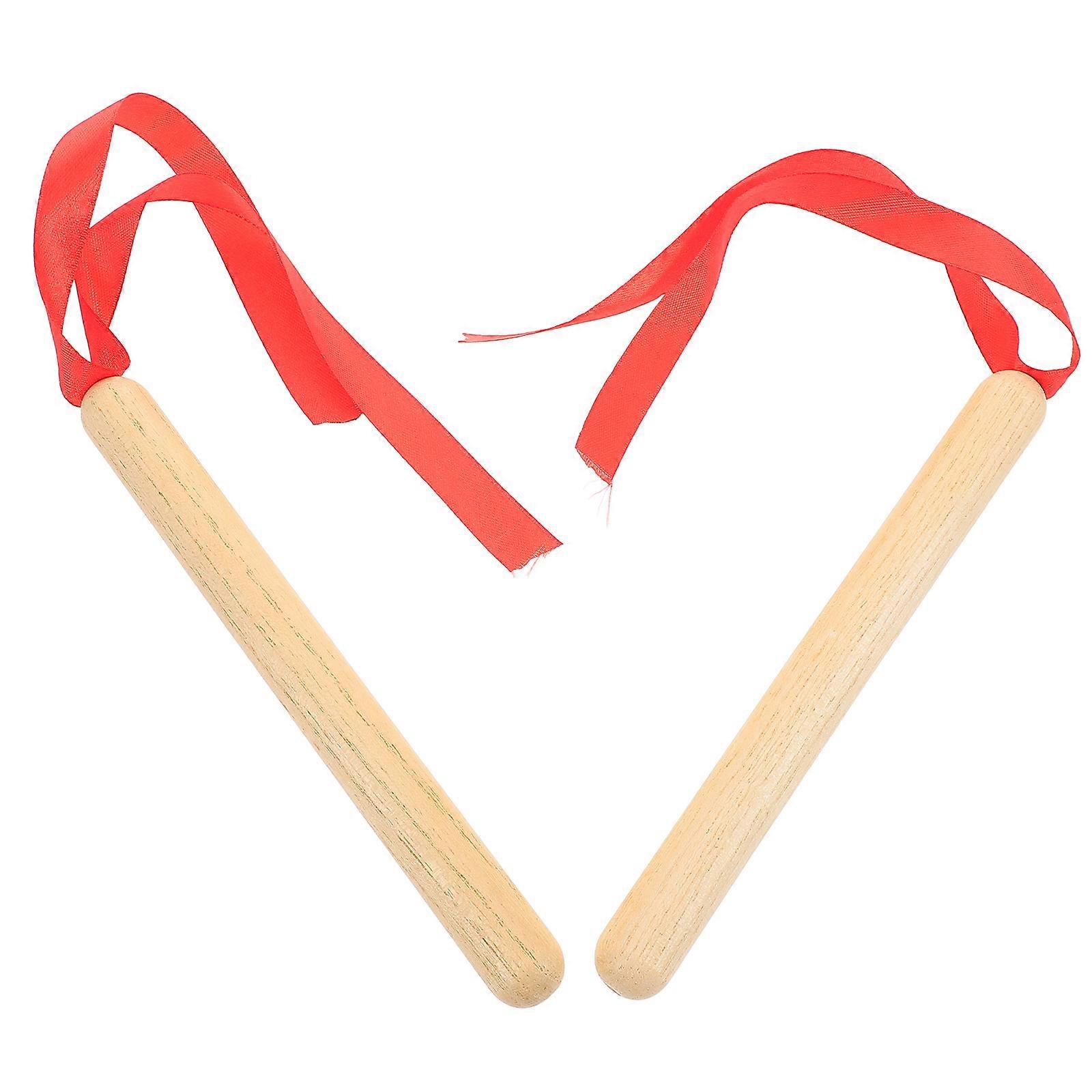 Wooden Percussion Sticks for Classroom Use 2Pairs with Red Ribbon in Red Color