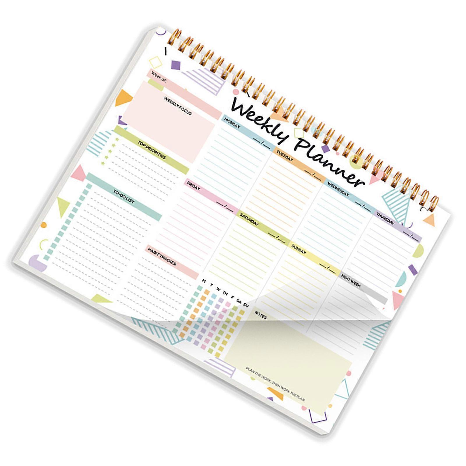 Coil-binding Planner Notepads Weekly Planner Notebook Academic Planner 104 Page Undated for Weekly Planning Scheduling Multicolor