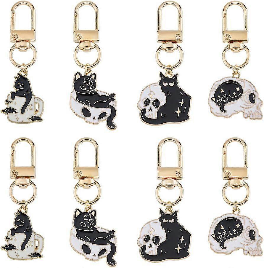 8Pcs 4Styles Cat Keychain Alloy Enamel Cat Keyring Pendant with Alloy Swivel Clasps Golden Line Cute Cats Key Chain for Car Purse Backpack Cats Lover 