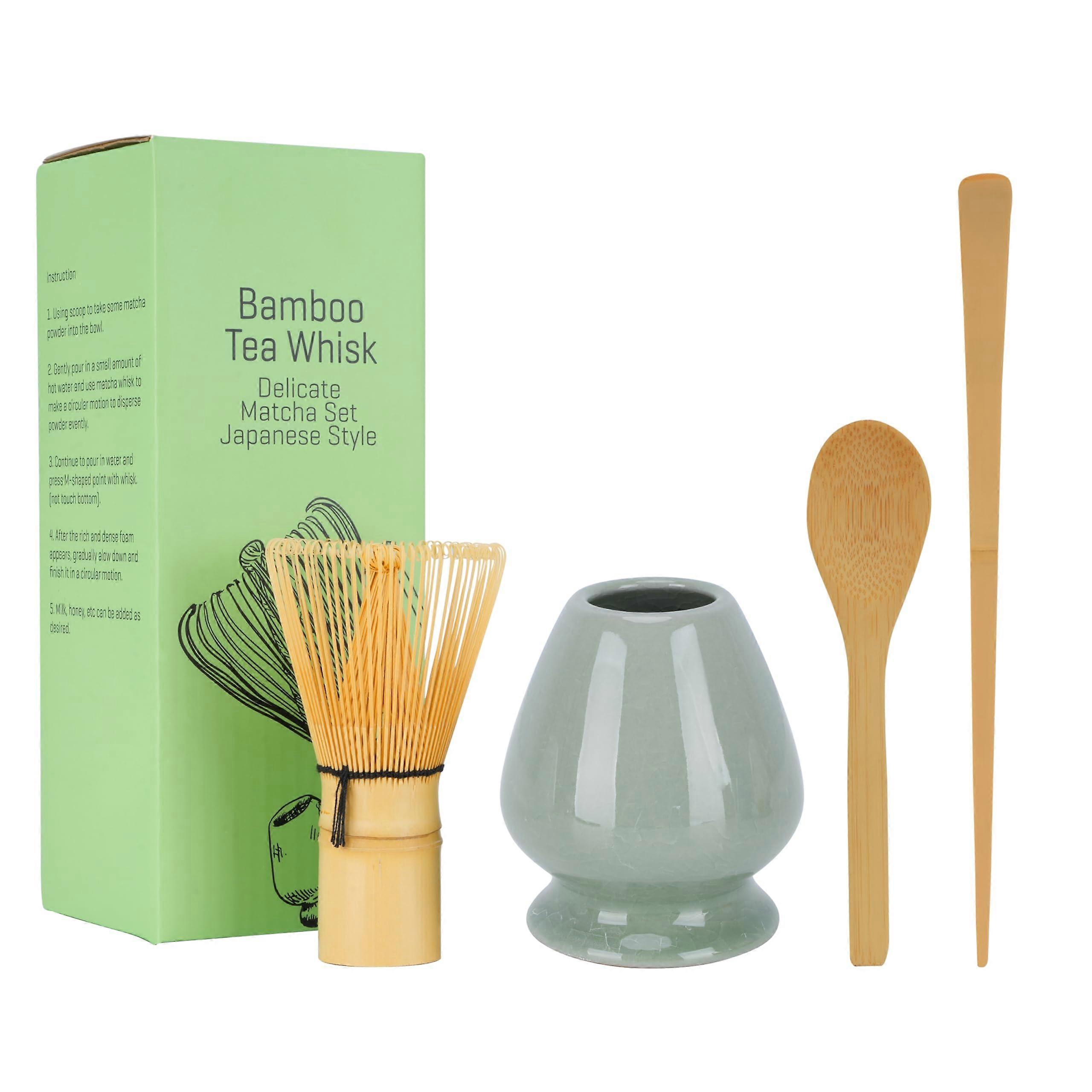 Matcha Whisk Set with Ceramic Holder and Scoop, Authentic Japanese Matcha Tea Ceremony Kit Lime