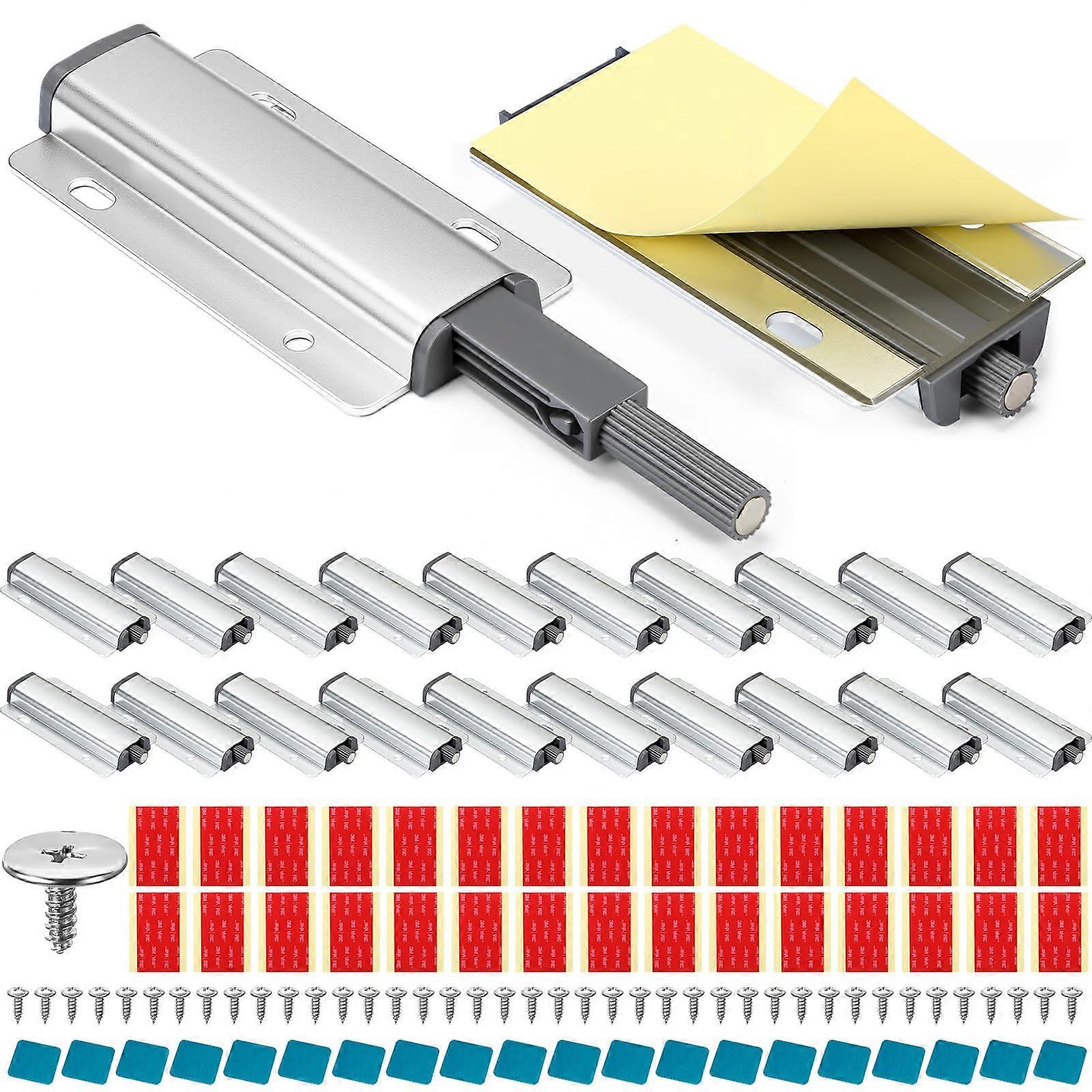 20 Pack Push to Open Cabinet Latch Kit with Magnetic Lock for Kitchen Cabinets and Drawers