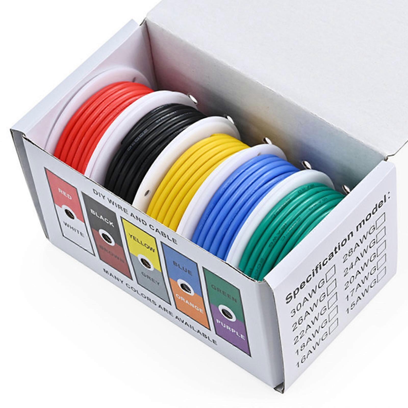 Heat Resistant Soft Silicone Wire Cable 26/28/24/30AWG Tinned Copper Wires 5 Colors Electronic Wire Cable 32.8ft/10m Multicolor