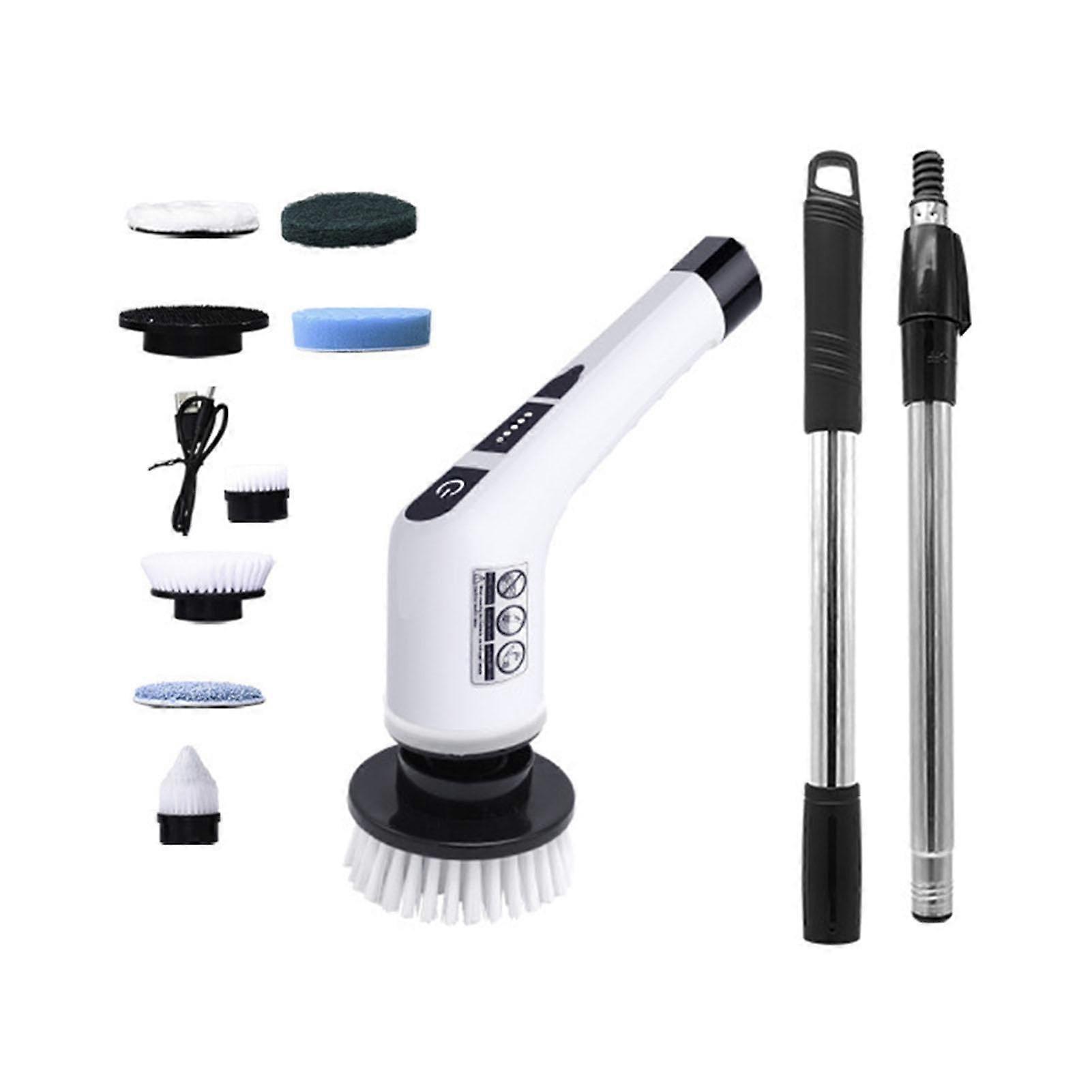 Electric Spin Scrubber with 8 Replaceable Brush Heads, Dual Speed, Waterproof, Adjustable Handle