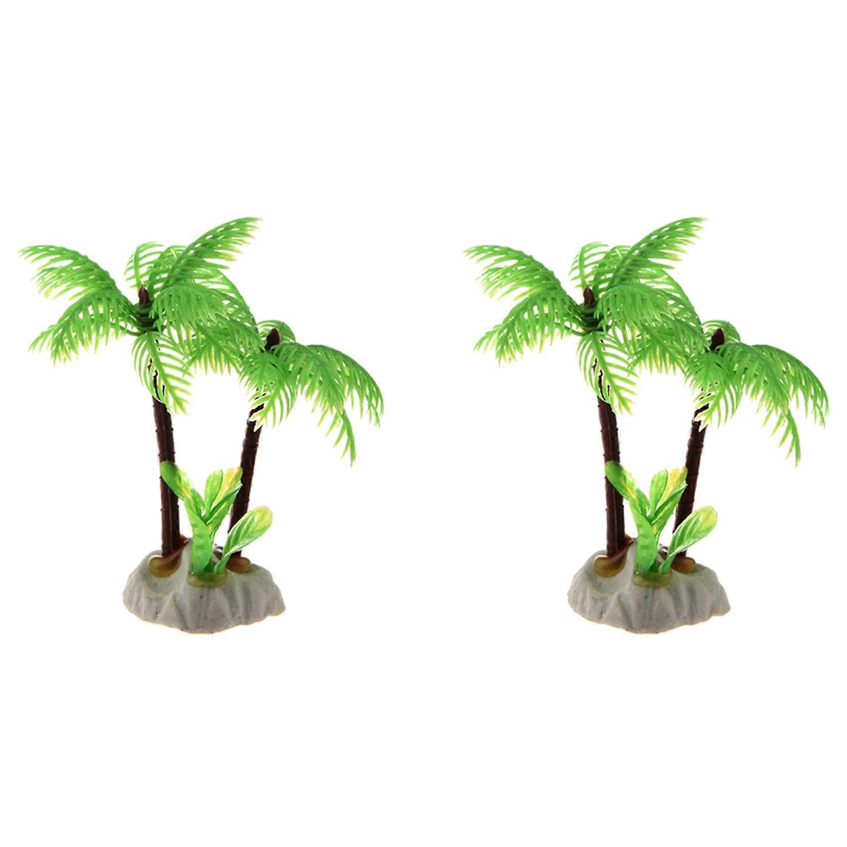 2X Fish Tank Emulational Mini Coconut Tree Decor W Ceramic Base