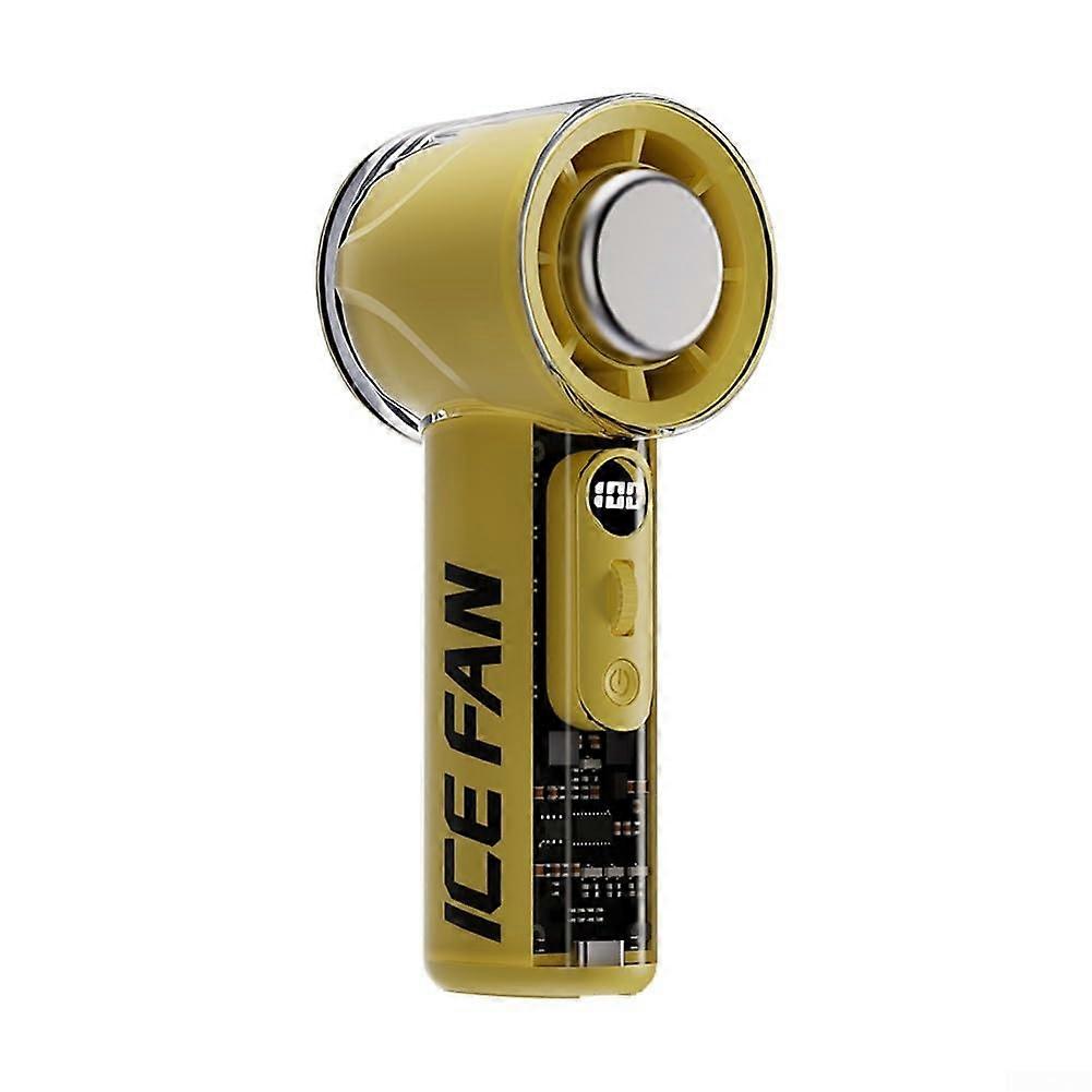 Handheld Portable Fan with Ice Cooling, USB Rechargeable, LED Display, 100Level Wind, Yellow