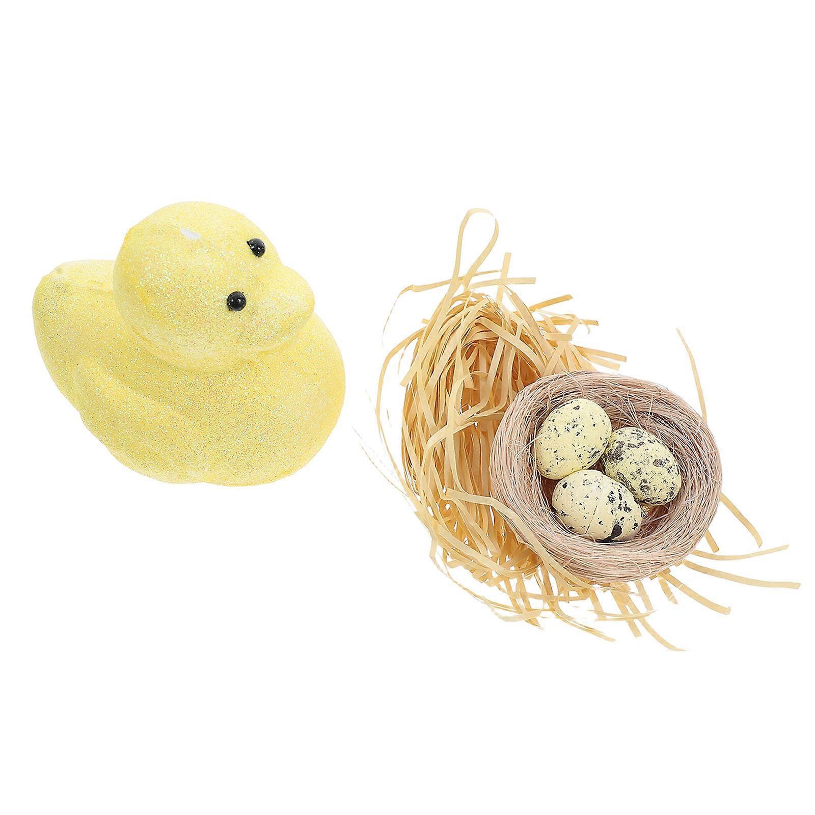 Simulated Eggs Easter Duck Decor for Party Use 2Pcs Mini Nest Ornaments
