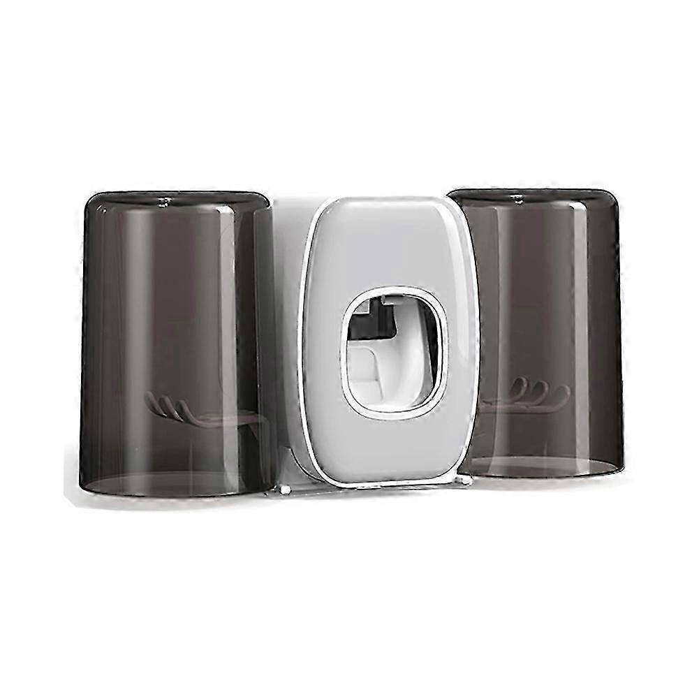 Wall Mounted Toothbrush Holder with Automatic Toothpaste Dispenser, 4 Slots, 2 Cups - No Drillin