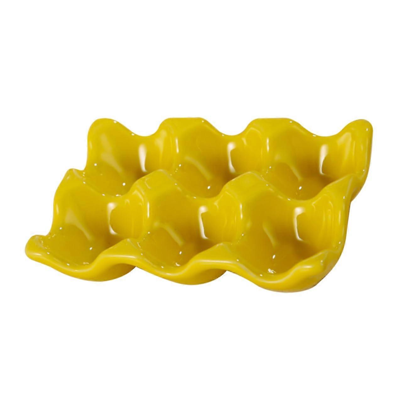 Ceramic Egg Holder for Refrigerator with Collision Storage and SpaceSaving Kitchen Organizer Yellow
